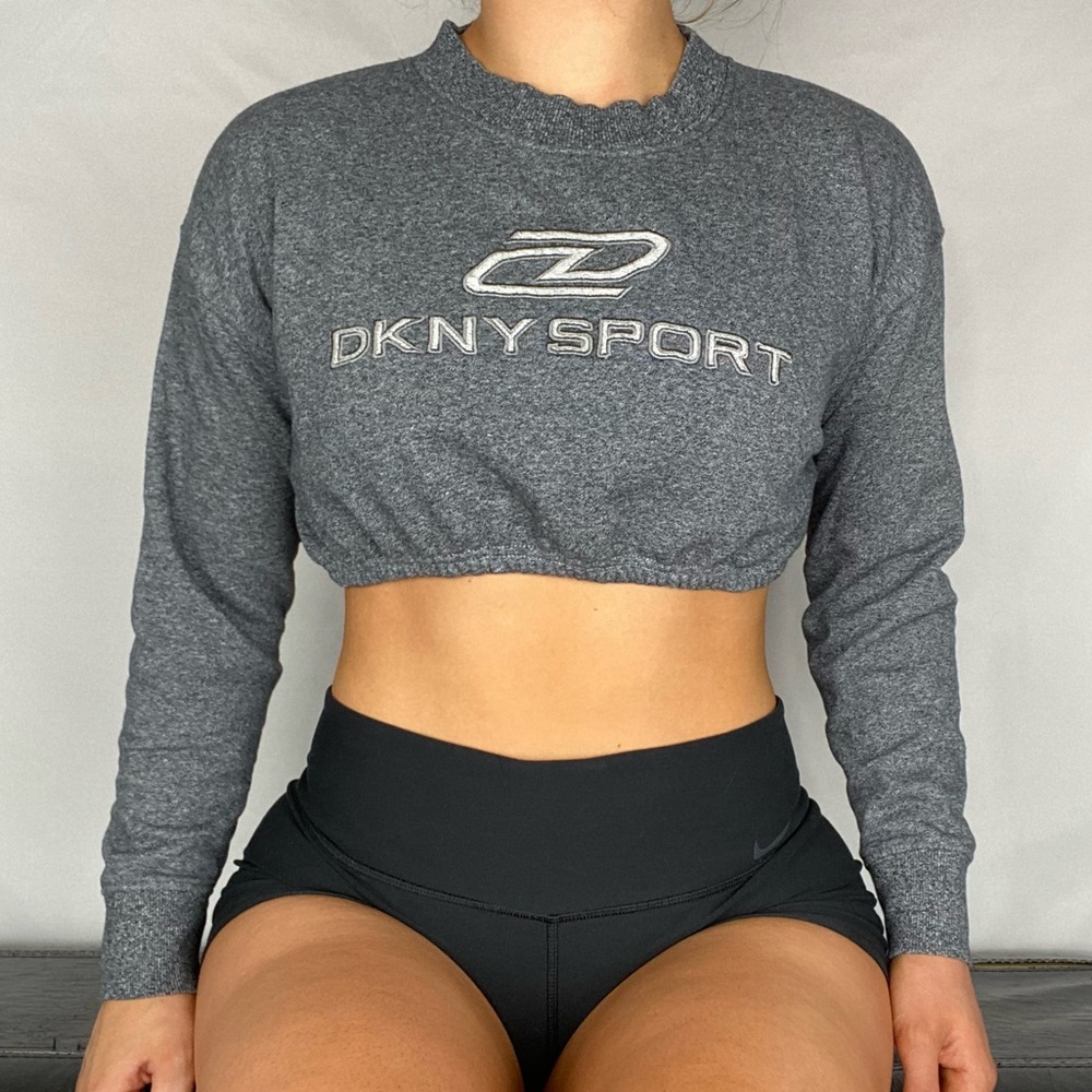 DKNY Long Sleeve Cinch Crop‎ Pullover Activewear Casual Gym Yoga Workout Size S